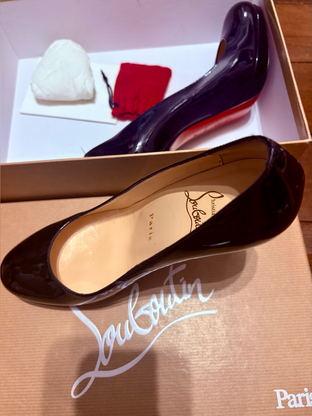 Christian Louboutin Black Patent Pumps with Red Sole
